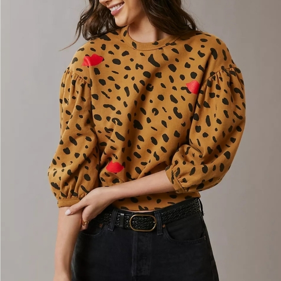 Clare V drop shoulder leopard print sweatshirt Medium - Picture 6 of 6